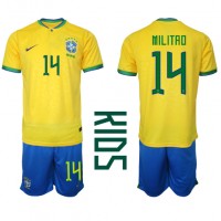 Fotballdrakt Barn Brasil Eder Militao #14 Hjemmedraktsett VM 2022 Kortermet (+ Korte bukser)